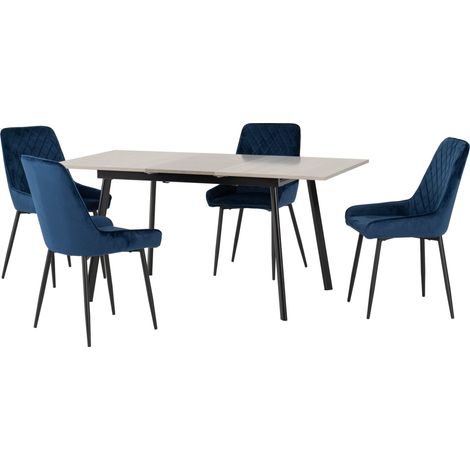 Avery Extending Dining Set with Avery Chairs - Concrete/Grey Oak Effect/Black/Sapphire Blue Velvet (1/5)