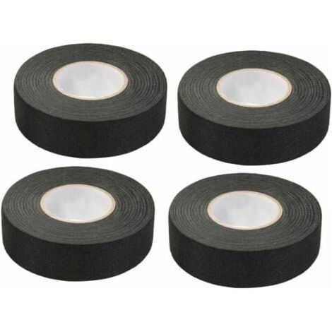 4 Stück Schwarzes Selbstklebeband (1.5 cm x 15 m) - Auto-Stoffband, Hochtemperatur-Klebeband, Reißfestes Schwarzes Klebeband, Gewebeband, Kabelbaum-Band für Autos