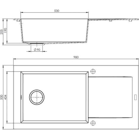 Carea Cuisine & Bain – Évier à encastrer granit 1 bac 98x50x20,5 cm – Résistant aux chocs et rayures – Surface lisse facile d'entretien – Fabrication française