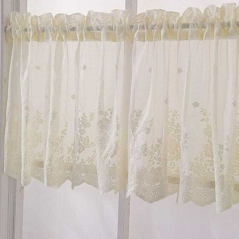 1 rideau en tulle, rideau en tulle jacquard, rideau bistrot style maison de campagne, tringle à rideau non incluse, beige (l 74 cm x H 90 cm) (1/5)