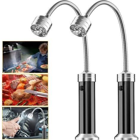 Lot de 2 lampes magnétiques pour barbecue - Lampe LED réglable à 360 ° - Accessoires pour barbecue - Fonctionne avec piles (1/5)