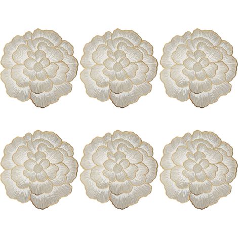 6 sets de table ronds Divers accessoire de portail, motifs floraux, résistants à la chaleur, dorés, 31,4 cm, pour mariages et réceptions (1/5)