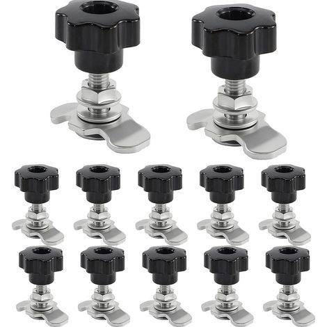 Lot de 12 raccords de rechange pour rail d'arrimage d'avion à extrémité unique - Raccords à vis M8x40, 500 daN, poignée/boutons en étoile - Acier galvanisé, rail d'arrimage (1/5)
