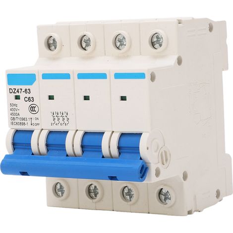 Disjoncteur miniature 4 pôles, pouvoir de coupure 4500 A, montage sur rail DIN, 400 V (1/5)