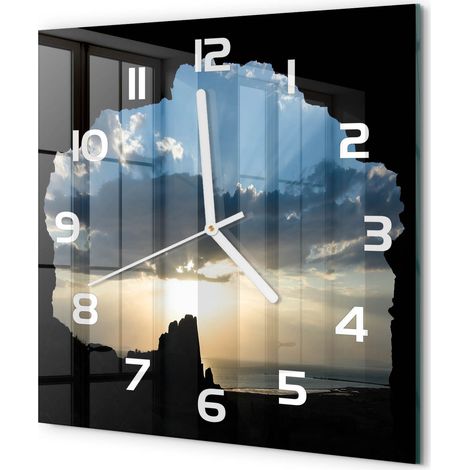 Horloge Murale Carrée Élégante en Verre Trempé Silencieuse Salon Chambre Coucher du soleil 30x30 cm (1/5)