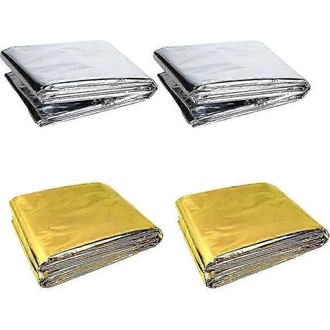 Lot de 4 couvertures de survie thermiques d'urgence pour le camping la survie en extérieur et les premiers secours en feuille PET 210 x 140 cm (1/3)
