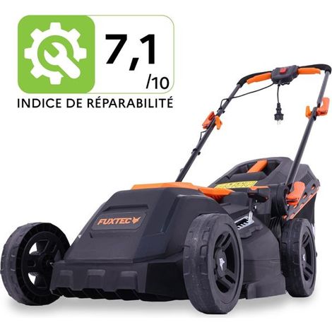 Tondeuse à Gazon Électrique Filaire Poussée - FUXTEC FX-RME38 -12Kg, Largeur 38cm, Bac De Ramassage 40L, Hauteur De Coupe 20-70mm, 1600Watt - 220V