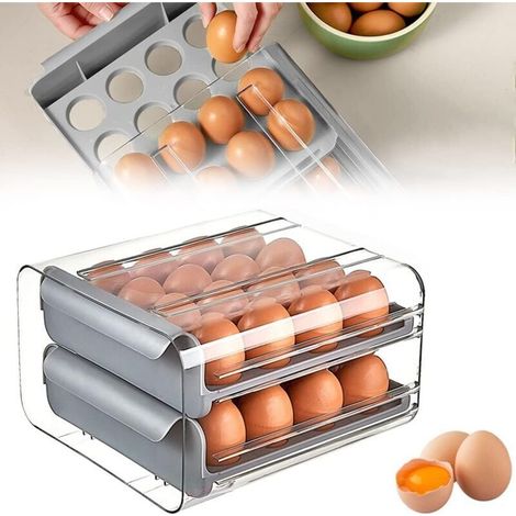 Boite Oeufs Plastique 32 Grilles Boite à Oeufs de Rangement Porte Oeuf Frigo Boite Oeuf Porte Frigo Support 0euf Porte Frigo Rangement Oeufs Frigo pour Cuisine, 23.5 21.5 13.5cm (1/4)