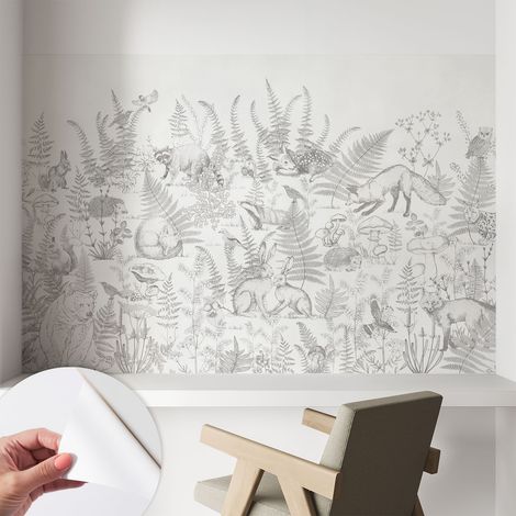 Papier peint autocollant avec imprimé décoratif pour salon et chambre à coucher Installation facile Animaux de la forêt 104x70 cm (1/5)