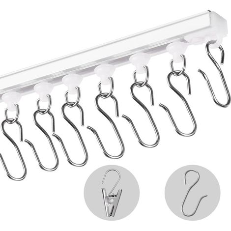 Pour salon ou séparation d'espace, rail de rideau plafond 3 m avec glissement fluide, PVC blanc et crochets (1/5)