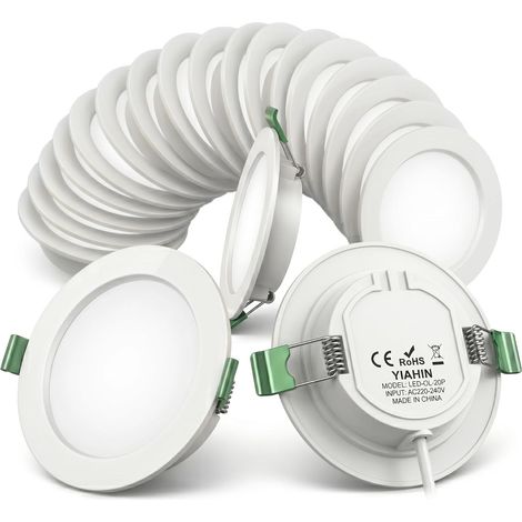 Lot de 20 Spots Encastrables LED 4W, 339LM, Blanc Neutre 4000K, Spot Plafond Ultra Plat 28mm, Angle 101°, Sans Scintillement, Downlight LED Plastique pour Salon Cuisine (1/5)