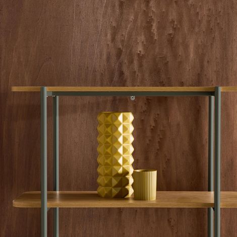 Etagère bibliothèque métal courbé et décor bois 6 niveaux vert - Molto