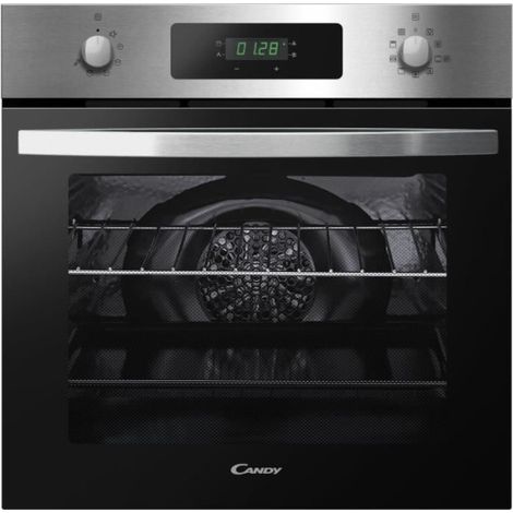 Candy – Four chaleur tournante pyrolyse 65L – Nettoyage facile – Inox et noir – Classe A – Design élégant (1/5)