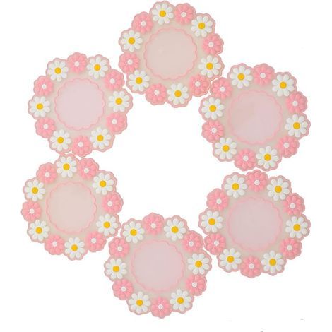 Set di 6 sottobicchieri antiscivolo in silicone, decorati con un delicato motivo a fiori di ciliegio. (1/5)