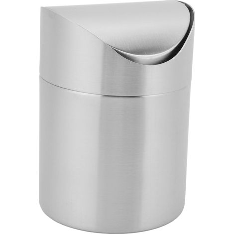 Mini poubelle de bureau avec couvercle basculant, petite poubelle de comptoir pour voiture ou bureau, en acier inoxydable 304 argenté. (1/5)