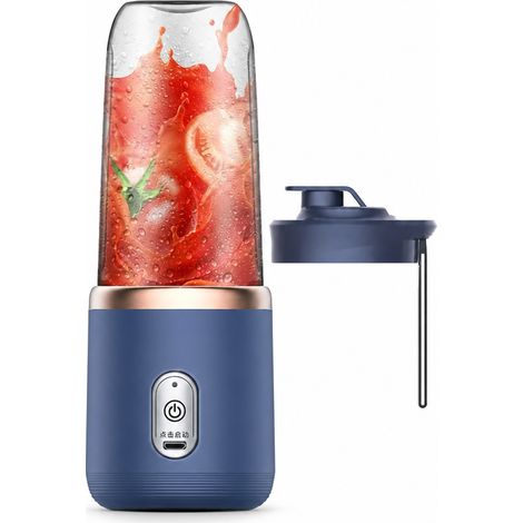 Blender portable rechargeable bleu, 6 lames en acier inoxydable 304, gobelet individuel avec couvercle (1/5)