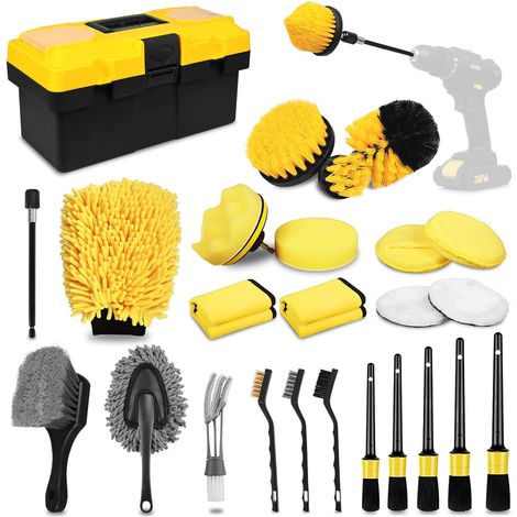 Kit de nettoyage de 27 pièces pour perceuse électrique : brosses à disque, brosses à poils, kit de nettoyage pour les recoins de la voiture (1/2)