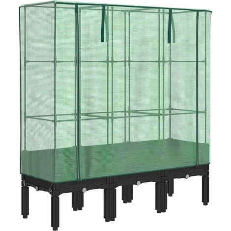 Maison Exclusive - Hochbeet mit Gewächshaus-Aufsatz Rattan-Optik