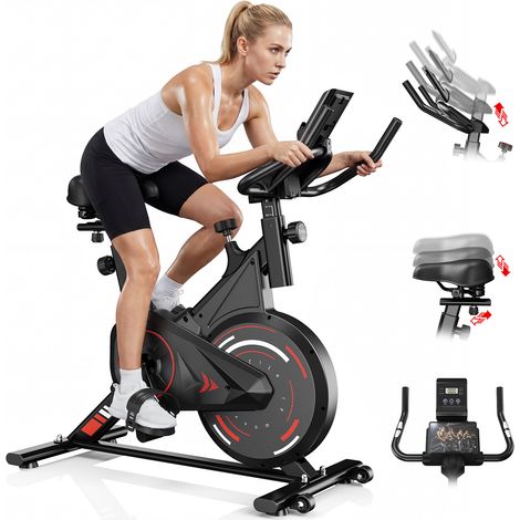 Vélo d'appartement, 5 niveux Réglables siège & accoudoir, 6 kg volant d'inertie, Vélo d’Exercice Silence, charge max 120kg