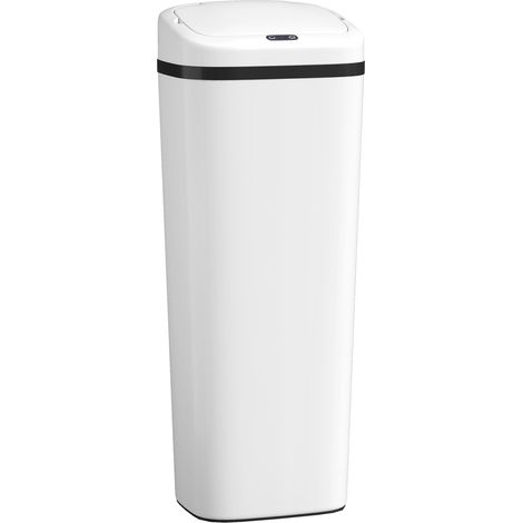 Poubelle de cuisine automatique 50L en acier inoxydable blanc, corbeille à détecteur de mouvement sans contact, 33x25x84cm (1/5)