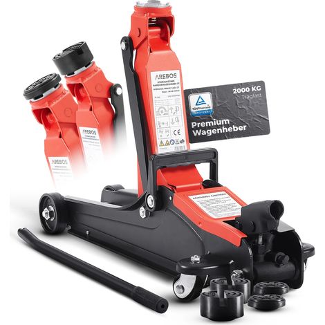 Arebos – Cric hydraulique 2T – Hauteur de levage min. 85 mm – Capacité de charge 2000 kg – Soupape de sécurité – Construction en acier robuste (1/5)