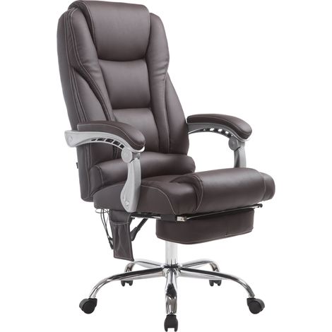 Sedia da ufficio con funzione massaggio e poggiapiedi in similpelle marrone scuro e metallo 100006931