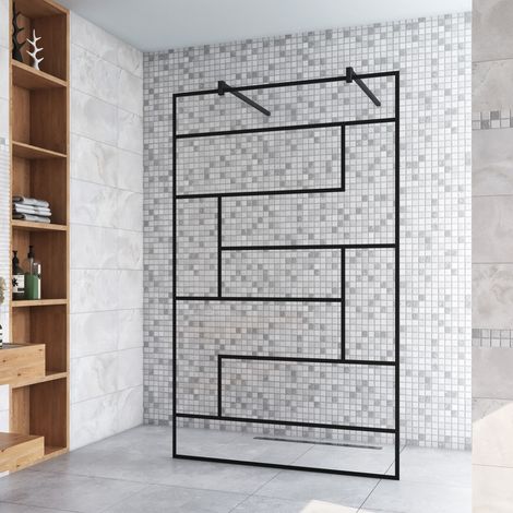 77.7x200cm+ mit 2 90cm Schwarz Stabilisator 8mm Nano Sicherheitsglas Walk in unregelmäßige Form Streifen Duschwand Duschabtrennung (1/5)