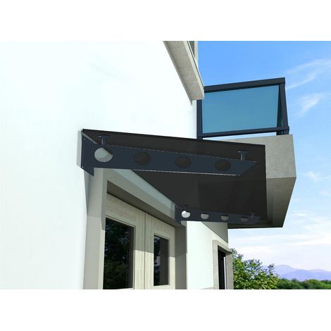 BuyLando - (S) Auvent en verre gris 120x90 cm avec support en acier inoxydable RAL 7016