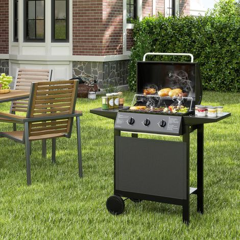 Chariot Barbecue à Gaz 3 Brûleurs 24000 BTU, Grille avec Couvercle et Thermomètre pour Terrasse et Jardin (1/5)