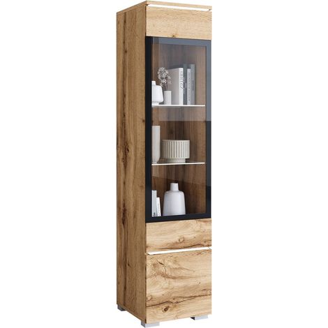 Étagère Mirfivo 109, Chêne wotan, Verre trempé, Stratifié, 132x30x33cm, Le nombre de portes: 0, Nombre de tiroirs: 0, LED: Disponible (1/5)