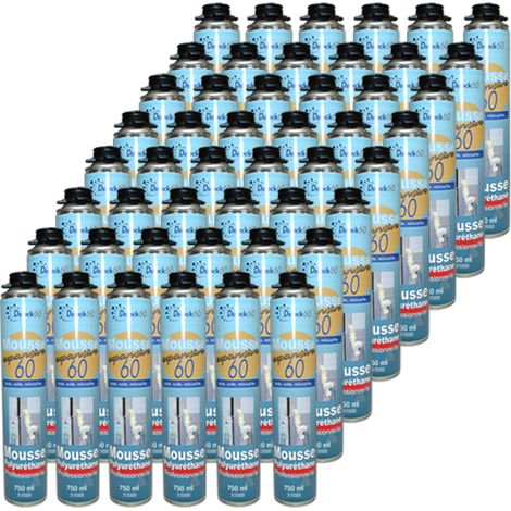 DSTOCK60 - 48 mousses polyuréthane expansives 750 Ml - Isole. colle et rebouche - Mousse pistolable - Extérieur et intérieur