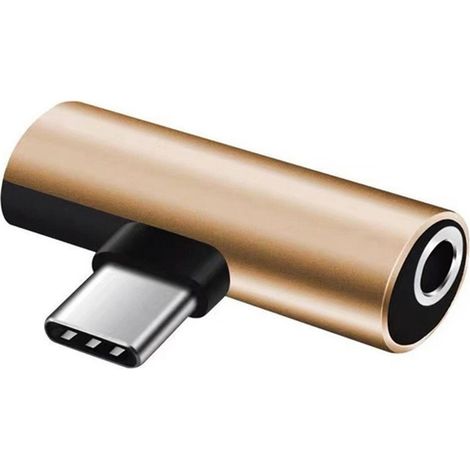 Un adaptateur à angle droit avec une prise casque Type-C/3,5 mm, léger et portable, adapté au transfert de données entre tablettes et ordinateurs portables. (1/5)