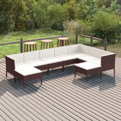 Salon de jardin 9 pcs - Canapé de jardin - Ensembles de Meubles d'exterieur - avec coussins Résine tressée Marron Chic-437371 (1/5)