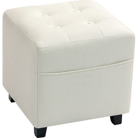 Pouf Orozko Repose-Pieds Capitonné Confortable Tissu Crème Design Élégant (1/5)
