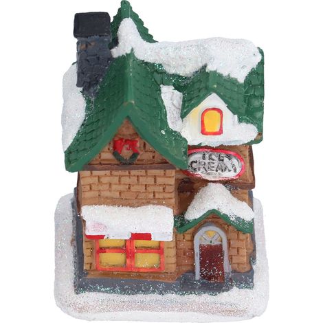 Scène de Noël en résine : village avec maisons et lumières LED à piles, idéal pour décorer un village ou une fête de Noël. (1/5)