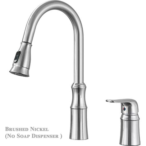 (Nickel brossé A) Robinet d'évier de cuisine avec douchette extractible, poignée unique, mitigeur à deux trous. (1/5)