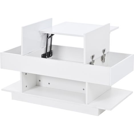 Table basse relevable avec plateau blanc brillant 98x45x40 cm avec LED et rangement (1/5)