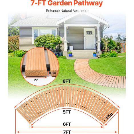 Chemin de Jardin en Bois, 218x43 cm, Allée de Jardin Incurvée Déroulante Antidérapante Décorative en Cèdre avec Connexion par Câble… (1/5)