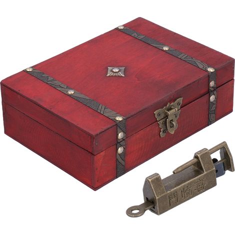 Coffret à bijoux antique en bois pour accessoires de photographie, boîte de rangement de bureau avec serrure (1/5)