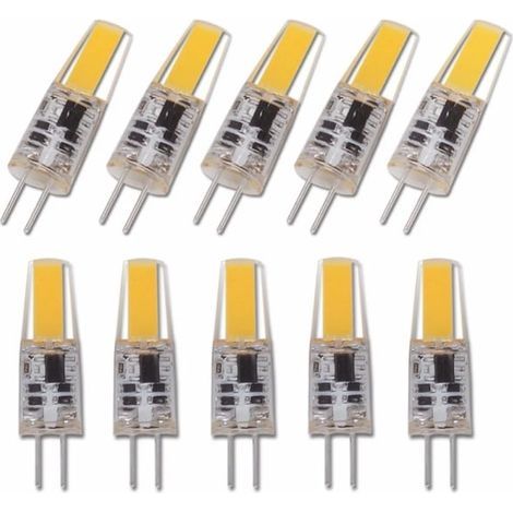 Lot de 10 mini ampoules LED COB G4 à intensité variable, 6 W, équivalent à une ampoule incandescente, 12 V AC/DC, lumière bougie, remplace les halogènes 30 W et 40 W pour lustres et spots. 12 V DC, lu (1/5)