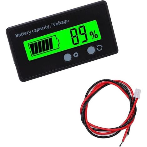 Compteur de Batterie CC, Moniteur de Voltmètre de Capacité de Batterie, Indicateur de Batterie d'acide de Plomb, Écran LCD DC 12V 24V 36V 48V (Lumière Vert) (1/4)