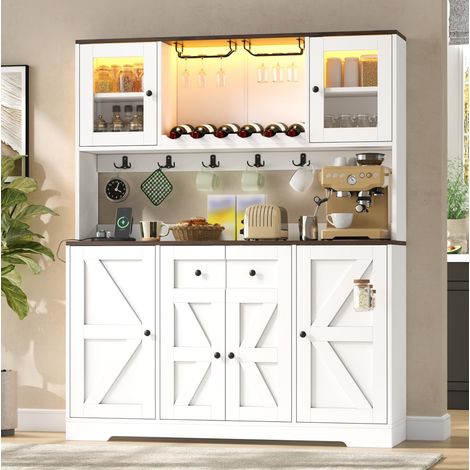 Meuble de cuisine 140x40x173 cm en MDF blanc LED RGB avec prises et rangement - CHICFURN (1/5)