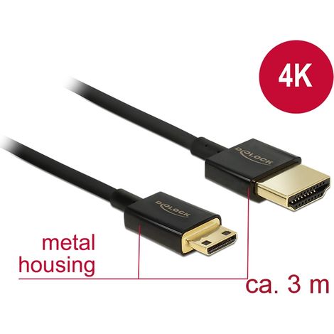Delock cable hdmi de alta velocidad con ethernet - hdmi-a macho  hdmi mini-c macho 3d 4kÂ 3 m activoÂ fino premium
