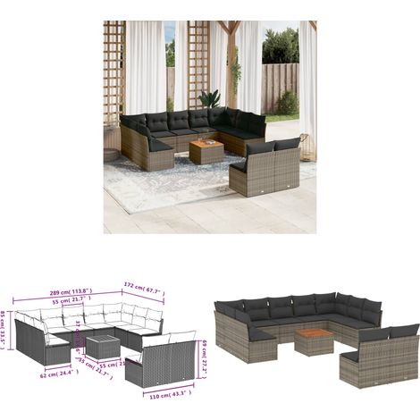 12-tlg. Garten-Sofagarnitur mit Kissen Grau Poly Rattan - Gartensortiment - Outdoor Möbel - Lounge Set - Gartenlounge - Rattan Sofa - Home & Living (1/3)