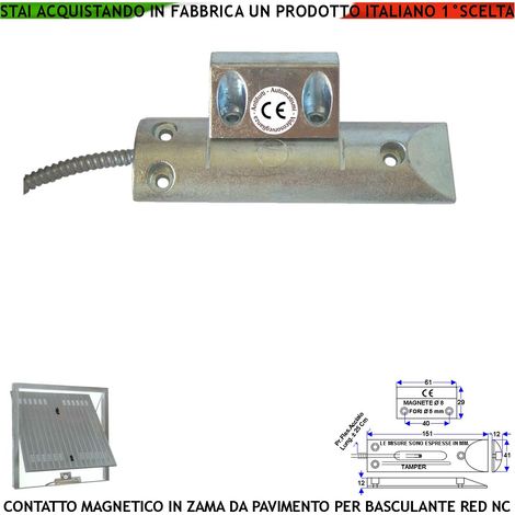 Contatto Magnetico da Pavimento in Alluminio Fori di Fissaggio Contatto Antifurto Reed NC Sottovuoto Sensibilità Magnetica 25 mm Tensione Max 30 V 10 W Carico Resistivo 4 Fili 2 NC e 2 Tamper Pr. IP65