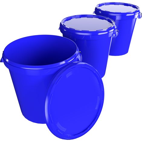 3x Seau Hobbock avec couvercle 31,5 L, qualité alimentaire bleu