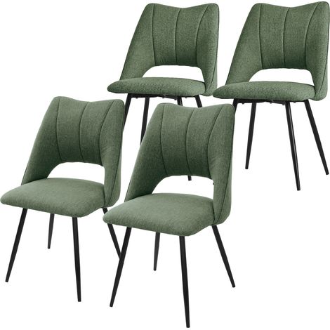 ML-Design Set di 4 Sedie per Sala da Pranzo Verde Seduta in Poliestere con Gambe in Metallo Nero Poltrona da Cucina con Schienale da Soggiorno Sedie Imbottite per Ufficio Poltrone