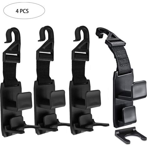 MINKUROW Confezione Da 4 Ganci Poggiatesta Per Auto Magici, Portamonete Supporto Gancio Per Poggiatesta Per Organizer Per Seggiolino Auto Dietro Il Sedile Posteriore, Borsa O Borse Della Spesa, Nero (1/5)