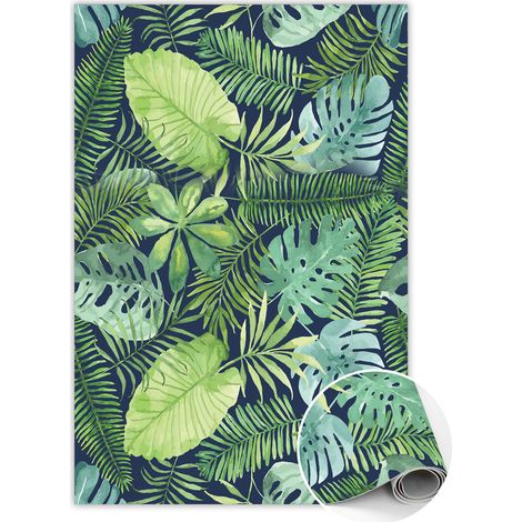 Tapis Vinyl PVC Antidérapant pour Chambre et Cuisine - Feuilles tropicales - 80x120 cm (1/5)