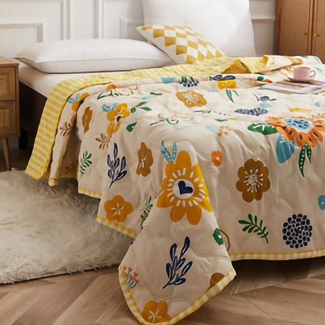 Couette d'été pour climatiseur, lavable en machine, douce et respirante, portable, motif tournesol, ouverte, 150 x 200 cm (1/4)